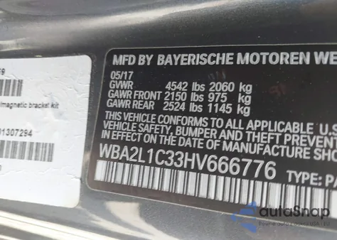 2017 BMW M240I from USA, damaged, VIN WBA2L1C33HV666776